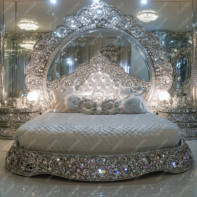 Eco-friendly Modern Luxury Diamond Crystal Bedroom Wooden Frame Bed Queen/King Size Designer Furniture For Home Or Hotel 7