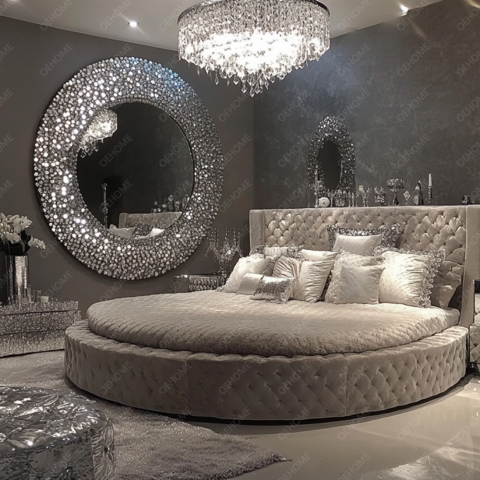 Home Furniture Set Adjustable Silver Frame Bedroom Mirrored Bed King Size Led Furniture Mirror For Apartment Bedroom 2