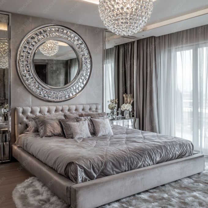 Home Furniture Set Adjustable Silver Frame Bedroom Mirrored Bed King Size Led Furniture Mirror For Apartment Bedroom 4