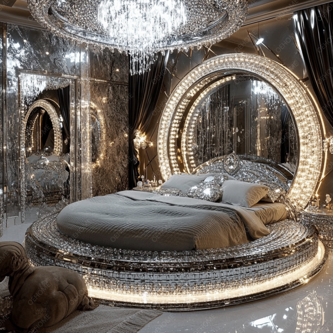 Home Furniture Set Adjustable Silver Frame Bedroom Mirrored Bed King Size Led Furniture Mirror For Apartment Bedroom 5