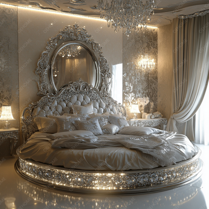 Home Furniture Set Adjustable Silver Frame Bedroom Mirrored Bed King Size Led Furniture Mirror For Apartment Bedroom 7