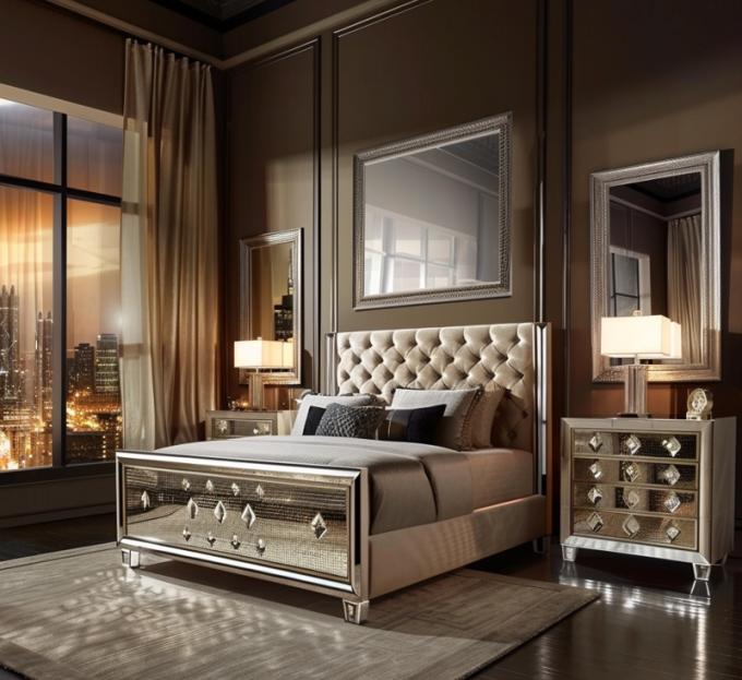 Bedroom Set Specific Mirrored Modern Style Queen Size Bed Furniture With Contemporary Design 1