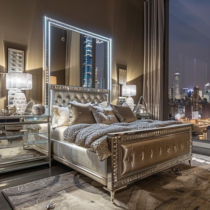 Bedroom Set Specific Mirrored Modern Style Queen Size Bed Furniture With Contemporary Design 3
