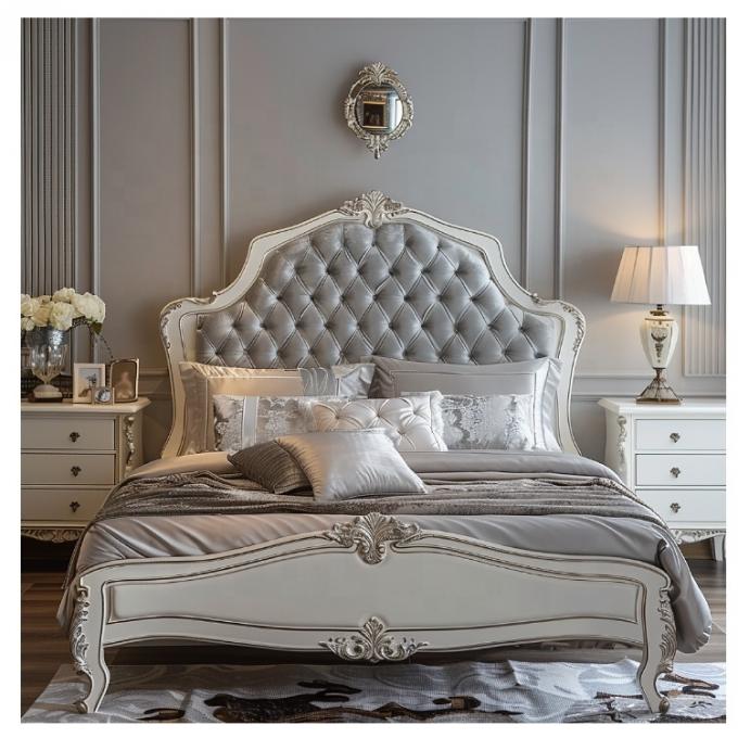 Modern Double Bed Master Bedroom Luxury French Light Luxury Princess Bed Solid Wood Wedding Bed 1