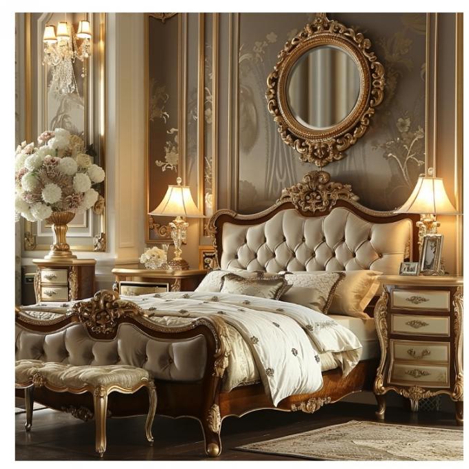 Modern Double Bed Master Bedroom Luxury French Light Luxury Princess Bed Solid Wood Wedding Bed 2