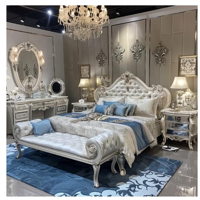 Modern Double Bed Master Bedroom Luxury French Light Luxury Princess Bed Solid Wood Wedding Bed 4