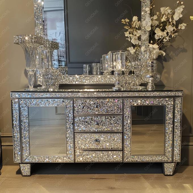 Functional TV Stand And Storage Function In Wood Panel For Modern Crystal Mirrored Silver Furniture In Living Room Bedroom 4