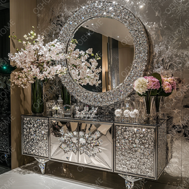 Livingroom TV Cabinet Modern Mirrored Silver Crystal Glass Furniture For Bedroom Hotel Apartment-Living Room 5