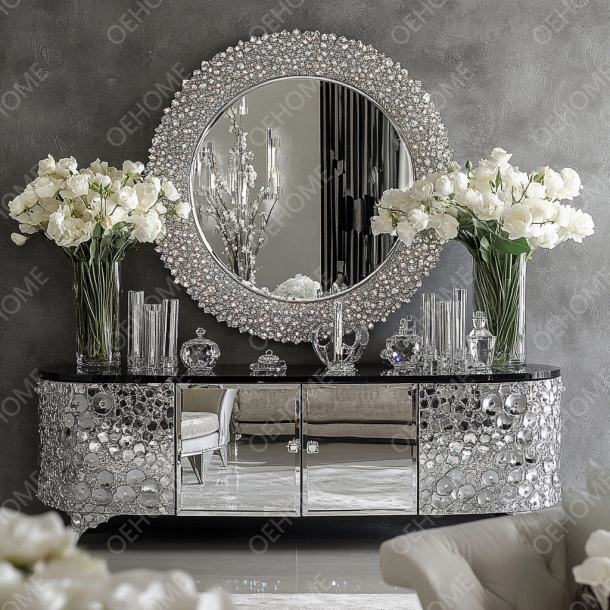 Livingroom TV Cabinet Modern Mirrored Silver Crystal Glass Furniture For Bedroom Hotel Apartment-Living Room 8