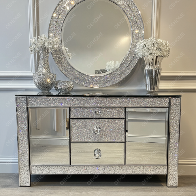 Livingroom TV Cabinet Modern Mirrored Silver Crystal Glass Furniture For Bedroom Hotel Apartment-Living Room 9