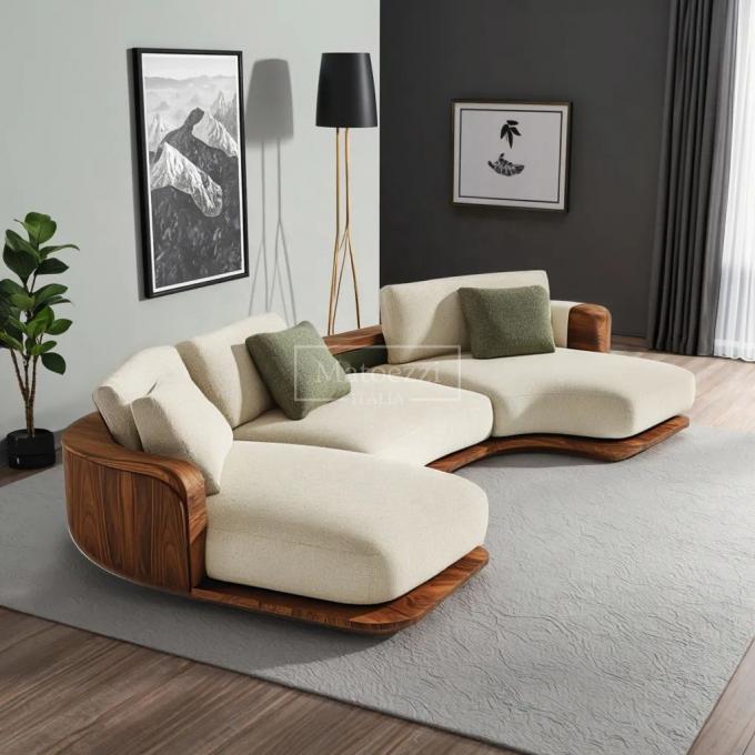 Customized Size Walnut-Colored Wabi-Sabi Three-Seat Sectional Sofa Bed Set In Luxury Velvet Fabric For Home Living Apartment 3