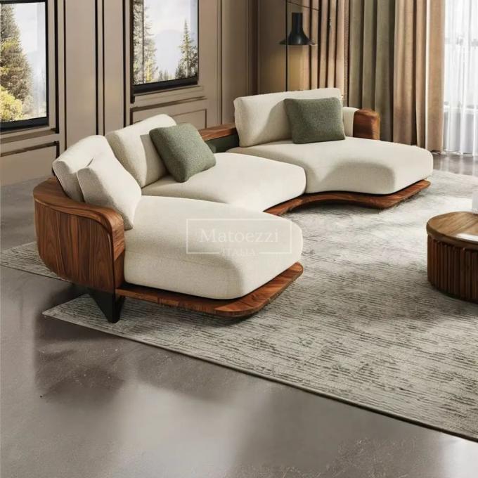 Customized Size Walnut-Colored Wabi-Sabi Three-Seat Sectional Sofa Bed Set In Luxury Velvet Fabric For Home Living Apartment 4
