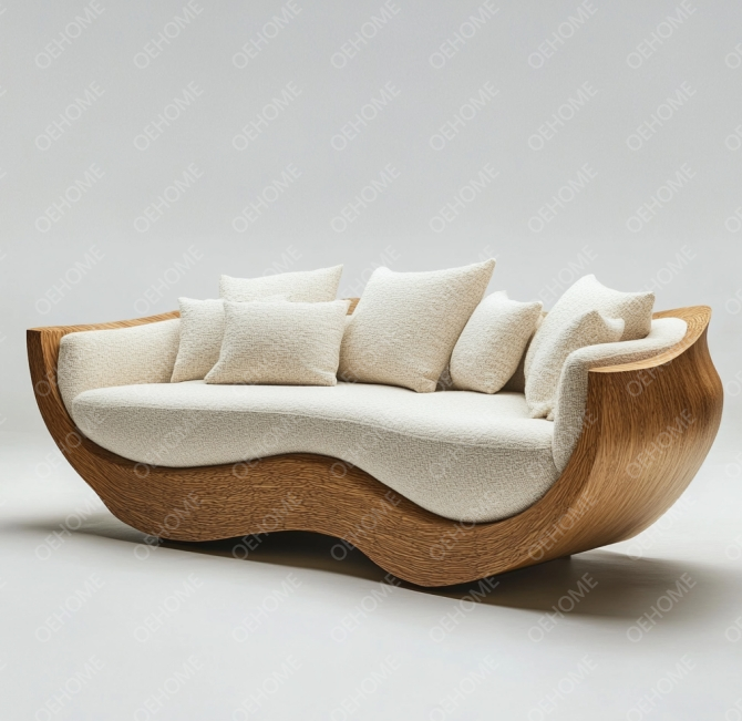 Curved Garden Furniture Living Room Wooden Sofa Set With Modern Design And Customizable Options 2