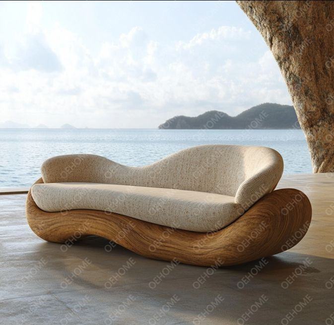 Curved Garden Furniture Living Room Wooden Sofa Set With Modern Design And Customizable Options 4