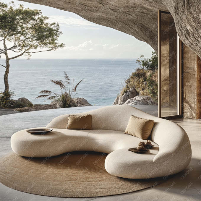 Curved Garden Furniture Living Room Wooden Sofa Set With Modern Design And Customizable Options 5