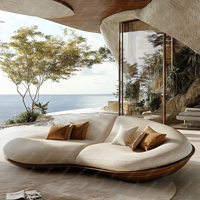 Curved Garden Furniture Living Room Wooden Sofa Set With Modern Design And Customizable Options 6