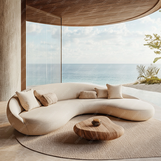Curved Garden Furniture Living Room Wooden Sofa Set With Modern Design And Customizable Options 7