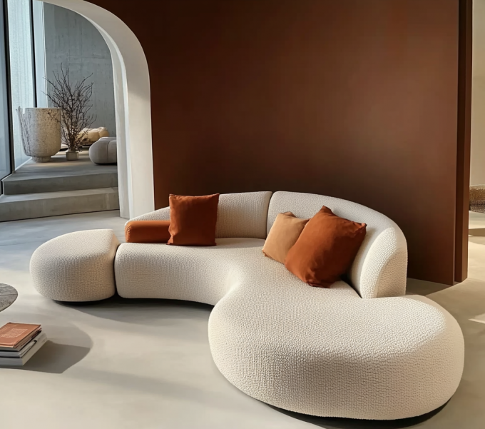 Modern High Density Sponge White Leather Corner Couch With Metal And Wood Frame Luxury Velvet Semi Circle Moon Shaped Sofa 2