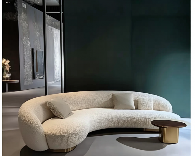 Modern High Density Sponge White Leather Corner Couch With Metal And Wood Frame Luxury Velvet Semi Circle Moon Shaped Sofa 4
