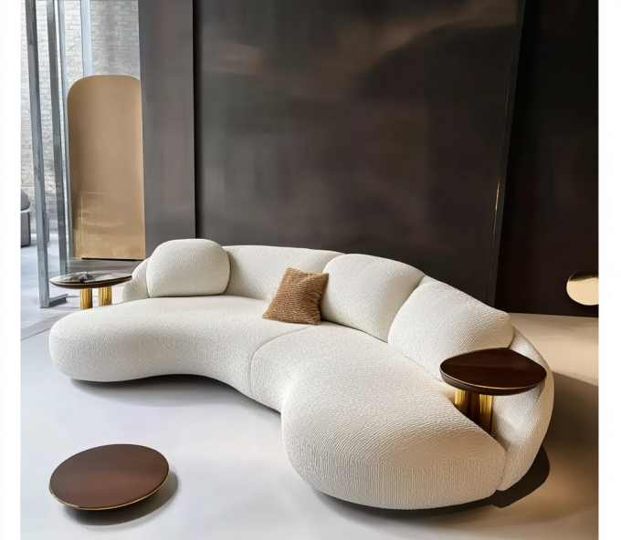 Modern High Density Sponge White Leather Corner Couch With Metal And Wood Frame Luxury Velvet Semi Circle Moon Shaped Sofa 6