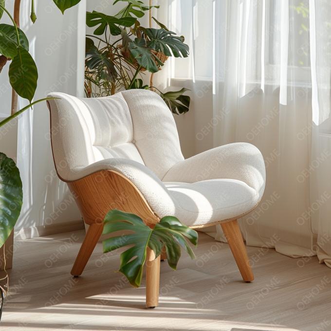 Home Furniture Italian Light Luxury Lounge Chair Living Room Solid Wood Frame Armchair Oak Wood Leg Lint Mat Single Sofa Chair 3