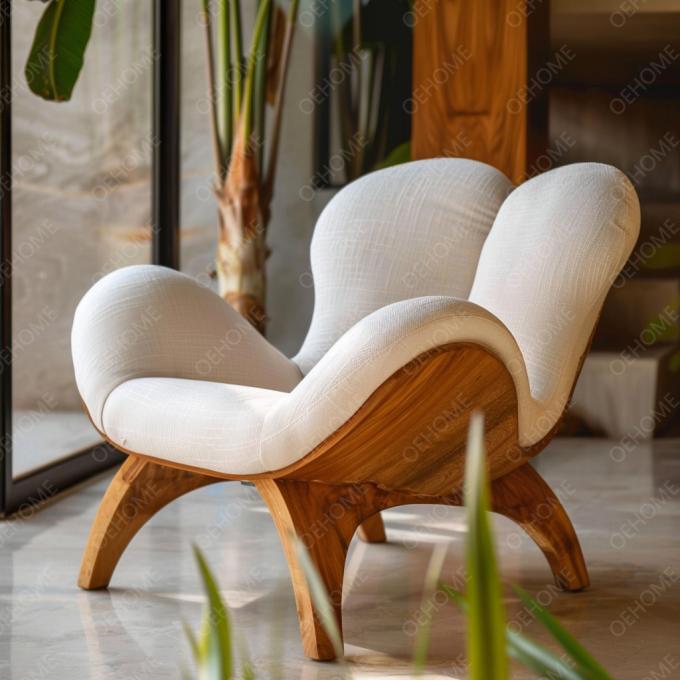 Home Furniture Italian Light Luxury Lounge Chair Living Room Solid Wood Frame Armchair Oak Wood Leg Lint Mat Single Sofa Chair 4