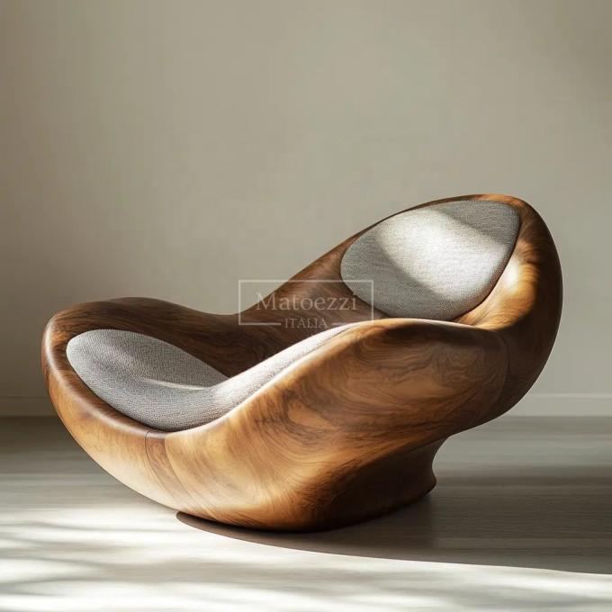 Modern Unique Shaped Leisure Chair Recliner Operating Mechanism Handle Solid Wood Armchair For Home Hotel 2