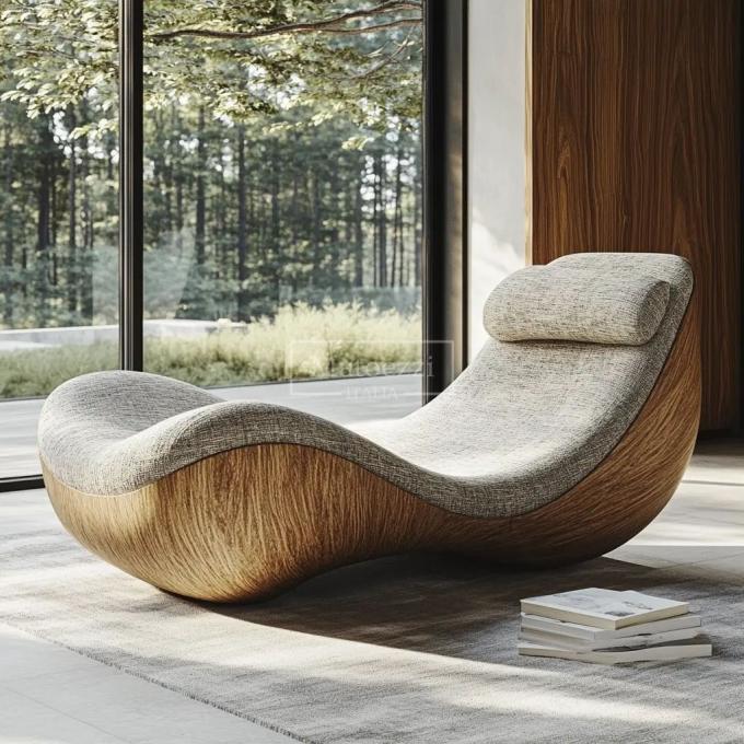 Modern Unique Shaped Leisure Chair Recliner Operating Mechanism Handle Solid Wood Armchair For Home Hotel 3