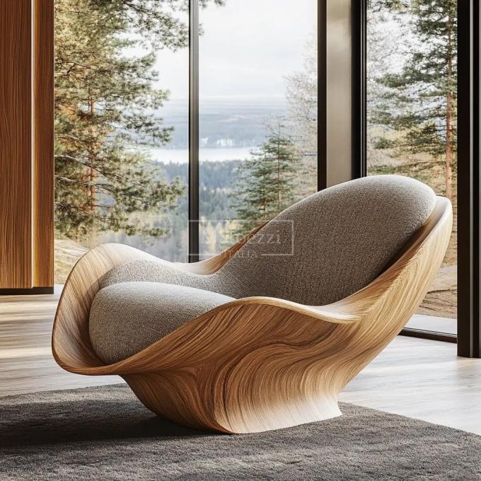 Modern Unique Shaped Leisure Chair Recliner Operating Mechanism Handle Solid Wood Armchair For Home Hotel 4