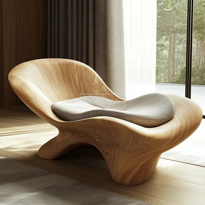 Modern Unique Shaped Leisure Chair Recliner Operating Mechanism Handle Solid Wood Armchair For Home Hotel 5