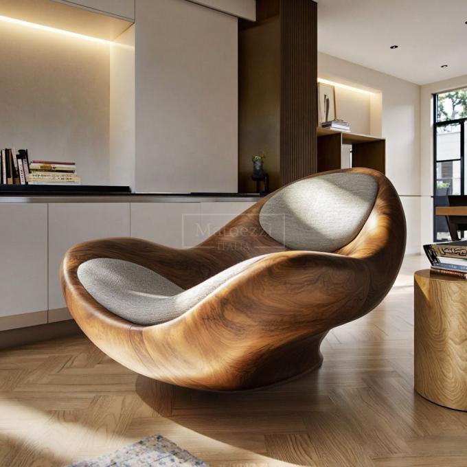 Cover Material Modern Minimalist Reclining Armchair Unique Shaped Solid Wood Leisure Chair For Home Hotel Office Bar 2