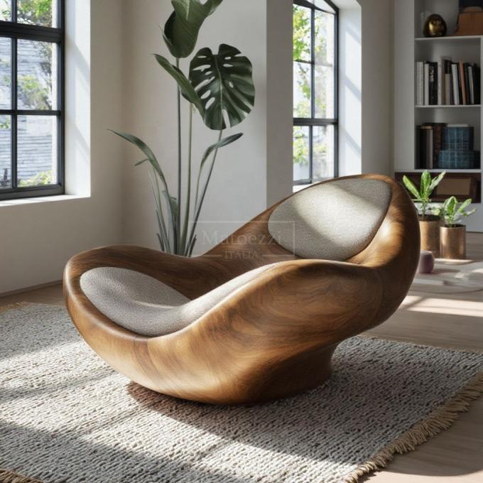 Cover Material Modern Minimalist Reclining Armchair Unique Shaped Solid Wood Leisure Chair For Home Hotel Office Bar 3