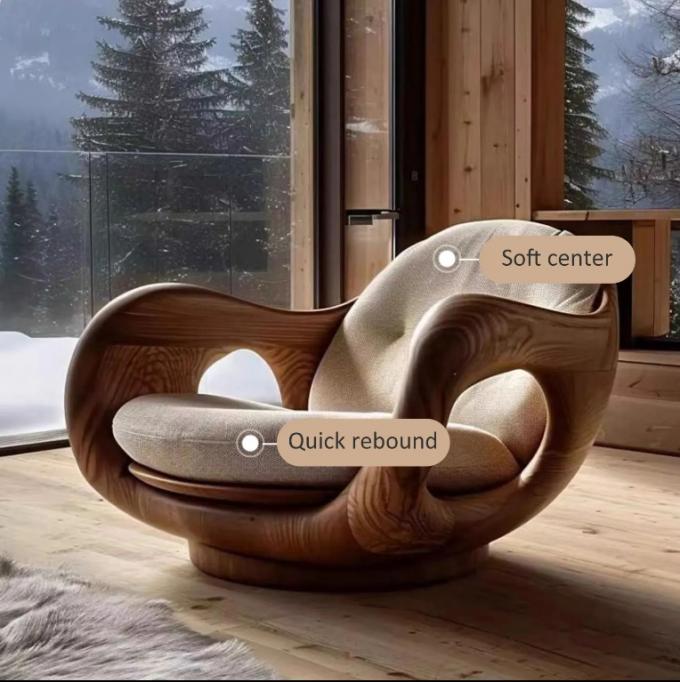 Hotel Reclining Type 1 Italian-Style Solid Wood Single Sofa Chair Creative Convertible First Class Cabin Log Design 3