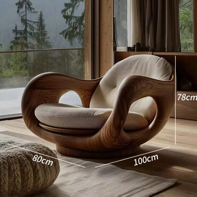 Hotel Reclining Type 1 Italian-Style Solid Wood Single Sofa Chair Creative Convertible First Class Cabin Log Design 4