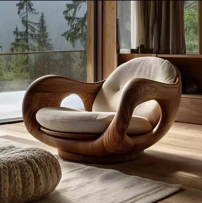 Hotel Reclining Type 1 Italian-Style Solid Wood Single Sofa Chair Creative Convertible First Class Cabin Log Design 6