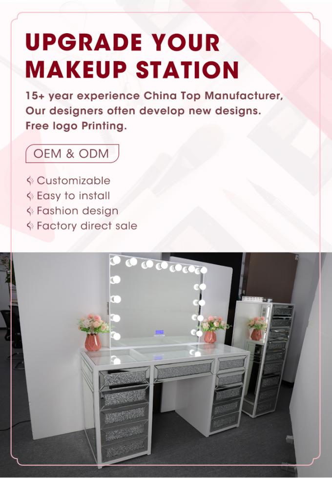 Modern Design Oak Makeup Table With Lighted Mirrored Dresser Vanity Desk And Storage 1