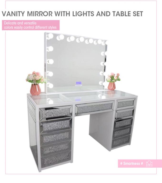 Modern Design Oak Makeup Table With Lighted Mirrored Dresser Vanity Desk And Storage 5