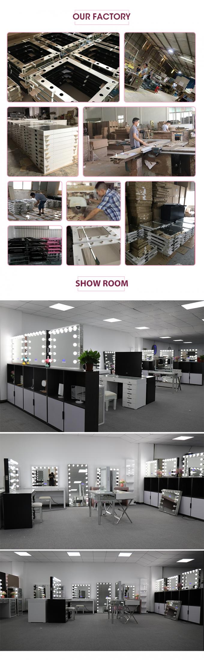 Bedroom Makeup Sets LED Lighted Mirror Vanity Table With Drawers And Storage Shelves Adjustable In Pink 28