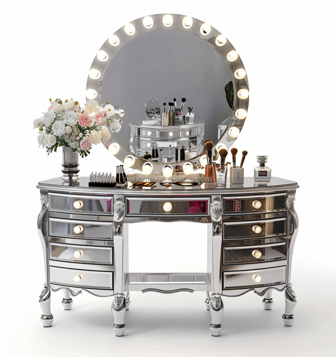 Wooden Makeup Vanity Dressing Table Set With Drawer And Mirror In Customized Color Wood 10