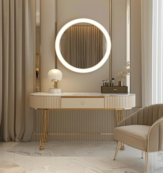 Modern Luxury Bedroom Furniture Functional Bedding Room Set With Gold Plated Top And Marble Leather Ceramic Dressers 1