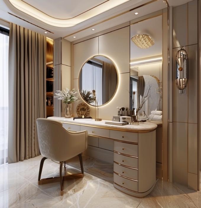 Functional Modern Nordic Wooden Multifunction Ladies Vanity Table In Bedroom With Led Light Makeup Mirror Storage 1