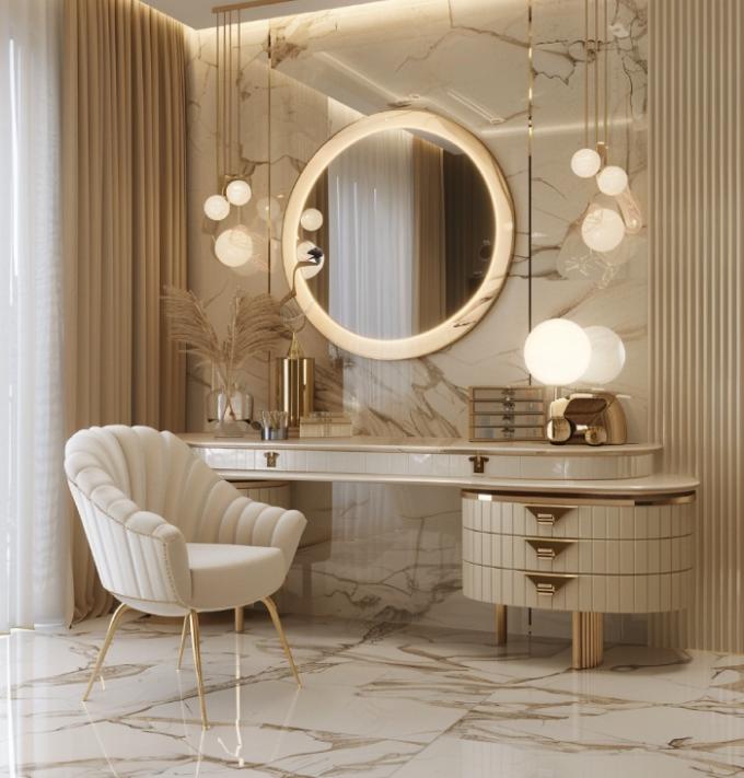 Functional Modern Nordic Wooden Multifunction Ladies Vanity Table In Bedroom With Led Light Makeup Mirror Storage 3