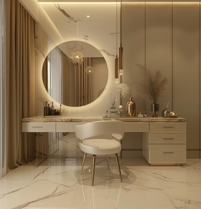 Functional Modern Nordic Wooden Multifunction Ladies Vanity Table In Bedroom With Led Light Makeup Mirror Storage 4