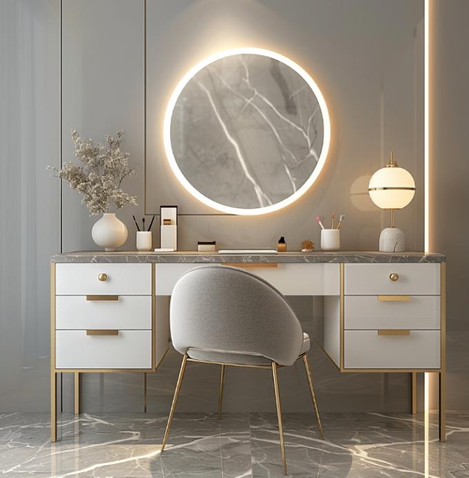 Functional Modern Nordic Wooden Multifunction Ladies Vanity Table In Bedroom With Led Light Makeup Mirror Storage 5