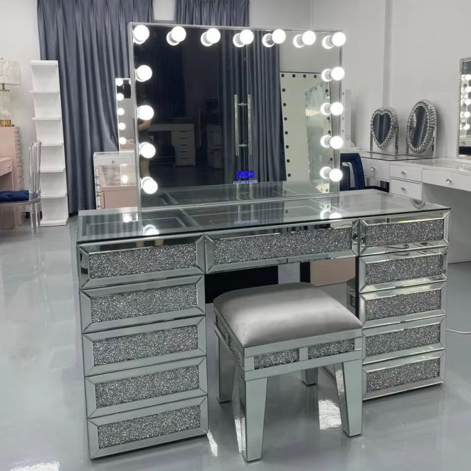 Wooden Mirrored Diamond Solid Wood Frame Storage Modern Luxury King-Size Bedroom Set For Home Villa Bedroom Living Room 3
