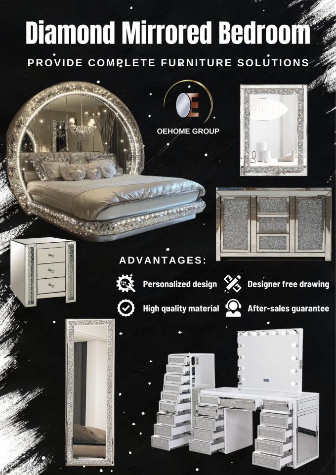 Wooden Mirrored Diamond Solid Wood Frame Storage Modern Luxury King-Size Bedroom Set For Home Villa Bedroom Living Room 1