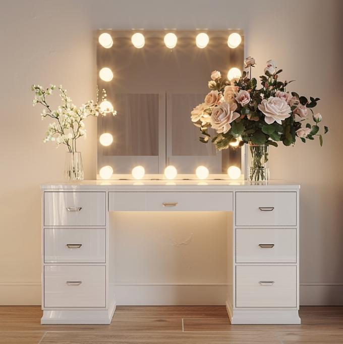 Touch Screen Metal Frame 15 Bulbs Make Up Makeup Mirror With Lights Led Vanity Mirror 0