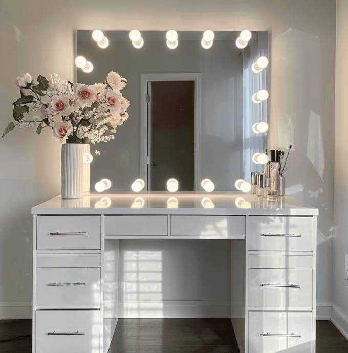 Touch Screen Metal Frame 15 Bulbs Make Up Makeup Mirror With Lights Led Vanity Mirror 6