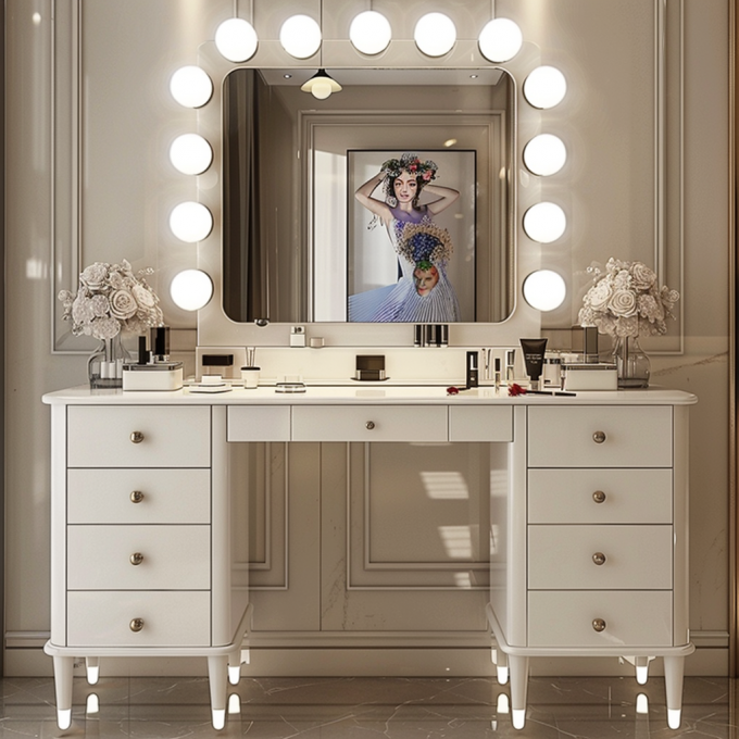 Touch Screen Metal Frame 15 Bulbs Make Up Makeup Mirror With Lights Led Vanity Mirror 8