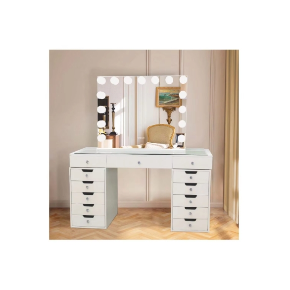 Touch Screen Metal Frame 15 Bulbs Make Up Makeup Mirror With Lights Led Vanity Mirror 12